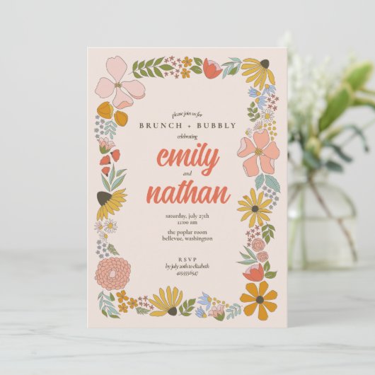 Bloemen koppels bruiloft brunch douche kaart (Staand voorkant)