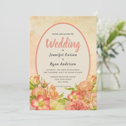 Bloemen Koraal Engels Tuin Land Bruiloft Kaart (Staand voorkant)