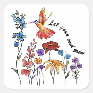 bloemen kotelvogel laat je ziel groeien vierkante sticker