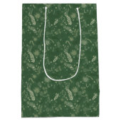 Bloemen krabbels op donkergroen medium cadeauzakje (Achterkant)