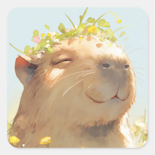 Bloemen Kracht Capibara Vierkante Sticker
