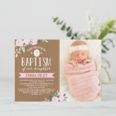 Bloemen Kraft | Baby meisje doop uitnodiging (Staand voorkant)