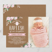 Bloemen Kraft | Baby meisje doop uitnodiging (Voorkant / Achterkant)