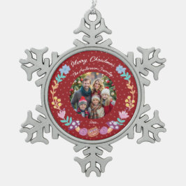 Bloemen krans cheshire cat rode kerst foto tin sneeuwvlok ornament