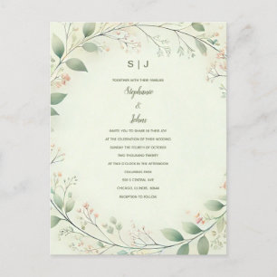 Bloemen Krans Crest Monogram Sage Green Wedding Briefkaart