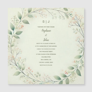 Bloemen Krans Crest Monogram Sage Green Wedding Magnetische Uitnodiging