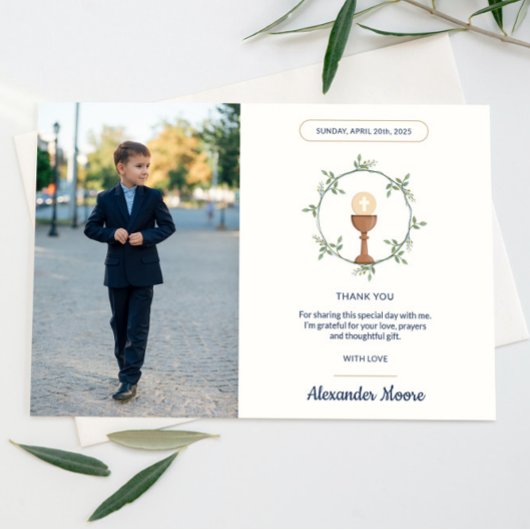 Bloemen Krans Foto Communie Dank u Kaart