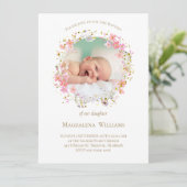 Bloemen krans foto lijst | uitnodiging tot doop (Staand voorkant)