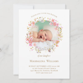 Bloemen krans foto lijst | uitnodiging tot doop