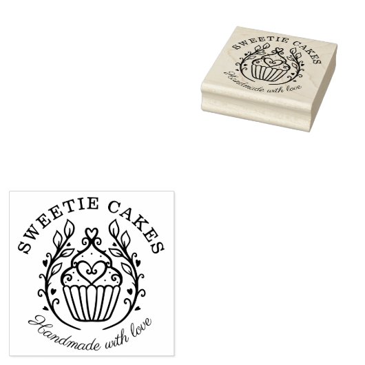 Bloemen krans stijl bakkerij cupcake & hart Logo Rubberstempel (Gestempeld)