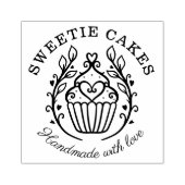 Bloemen krans stijl bakkerij cupcake & hart Logo Rubberstempel (Afrduk)