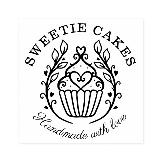 Bloemen krans stijl bakkerij cupcake & hart Logo Rubberstempel (Afrduk)