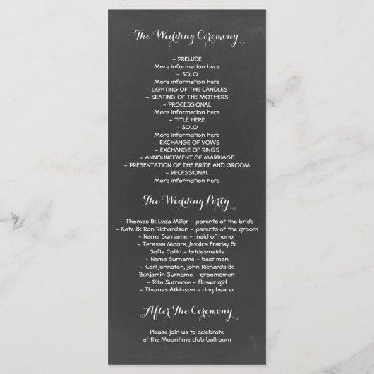 Bloemen krijtbord handgeschreven bruiloft programm programmakaart (Achterkant)