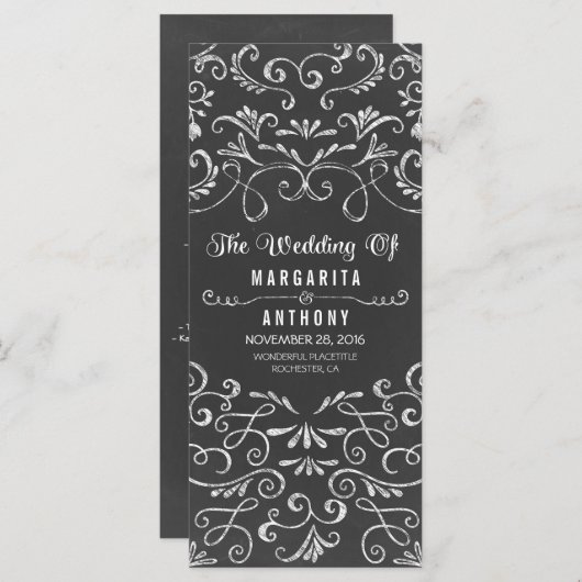 Bloemen krijtbord handgeschreven bruiloft programm programmakaart (Voorkant / Achterkant)