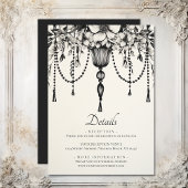 Bloemen kroonluchter zwart wit bruiloft details informatiekaartje