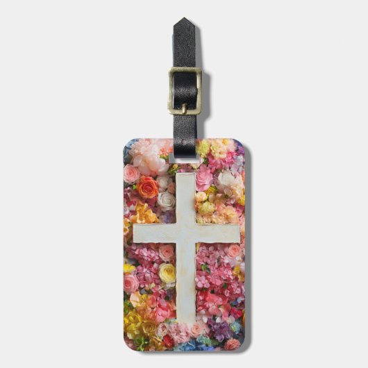 Bloemen Kruis Bagage Label (Voorkant verticaal)