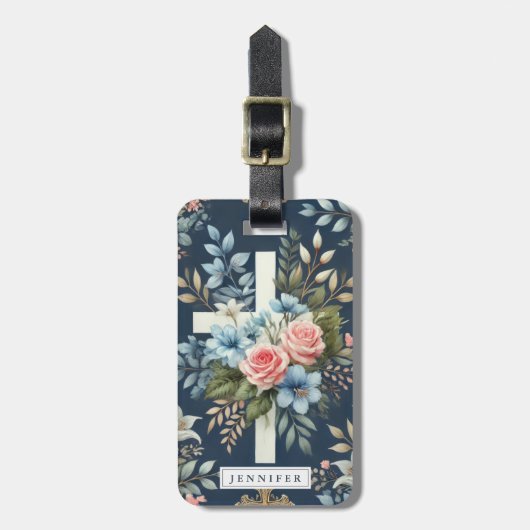 Bloemen Kruis Bagage Label (Voorkant verticaal)