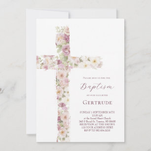 bloemen kruis Doop meisje Uitnodiging