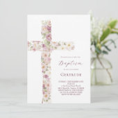bloemen kruis Doop meisje Uitnodiging (Staand voorkant)