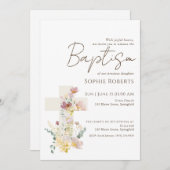 Bloemen Kruis Doop Uitnodiging voor Meisje (Voorkant / Achterkant)