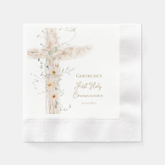 bloemen kruis Eerste Heilige Communie Servet (Voorkant)