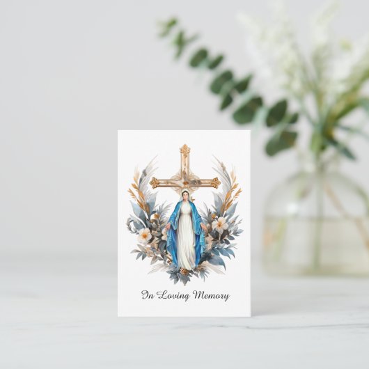 Bloemen Kruis Maagd Maria Begrafenisgebed Kaart Plaatskaartje (Staand voorkant)