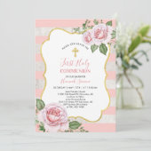 Bloemen & Kruis | Meisje Eerste Heilige Communie Kaart (Staand voorkant)