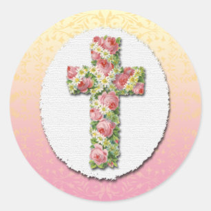 Bloemen Kruis van de Roze Sticker van Rozen en van