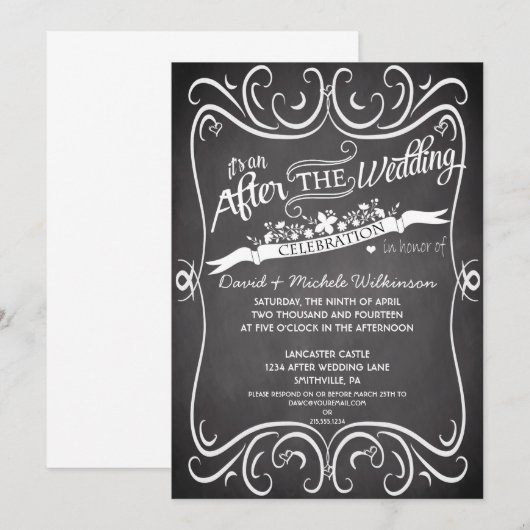 Bloemen & Krullen Krijtbord Na de Bruiloft IDPP2 Kaart (Voorkant / Achterkant)