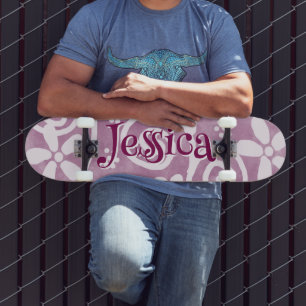 Bloemen Krullen Roze Wit Patroon Persoonlijk Skateboard