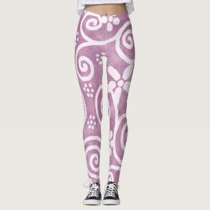 Bloemen Krullen Stof Roze Wit Patroon Whimsisch Leggings