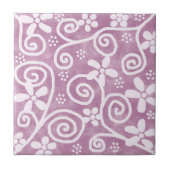 Bloemen Krullen Stof Roze Wit Patroon Whimsisch Tegeltje (Voorkant)