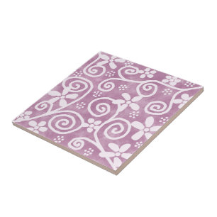 Bloemen Krullen Stof Roze Wit Patroon Whimsisch Tegeltje
