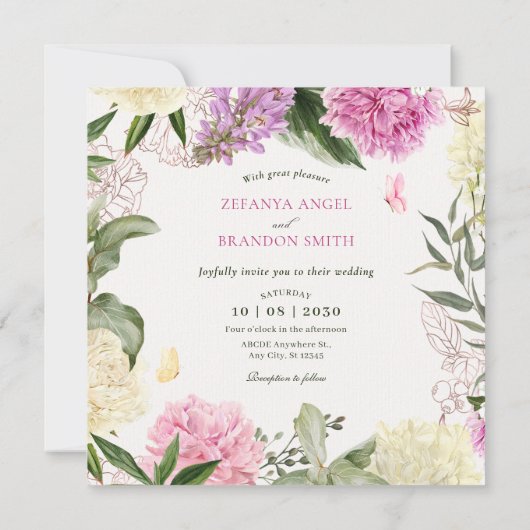 Bloemen kunst bruiloft kaart (Achterkant)