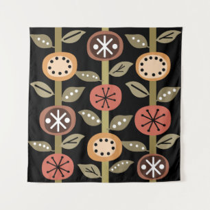 Bloemen Kunst Zwart Kleurrijk uit het Atoomtijdper Wandkleed