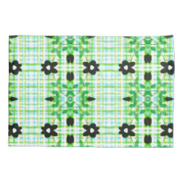 Bloemen kussen Hoesjes met blauw en groen geruite Kussensloop