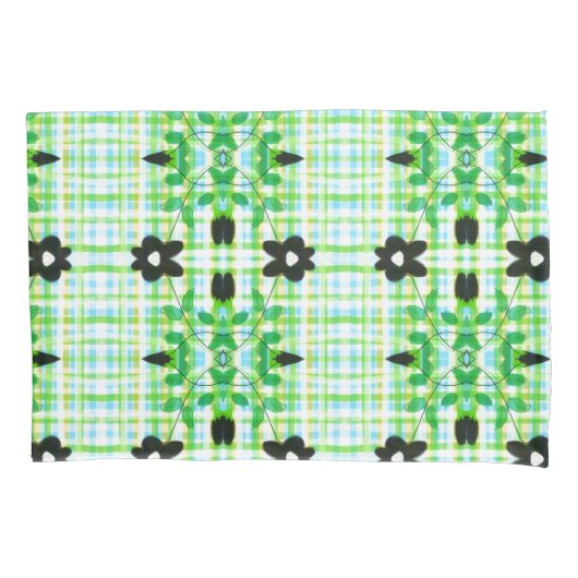 Bloemen kussen Hoesjes met blauw en groen geruite Kussensloop (Voorkant)