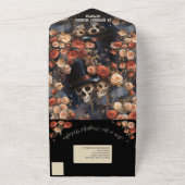 Bloemen kussen skeletten volwassen Halloween All In One Uitnodiging (Buitenkant)