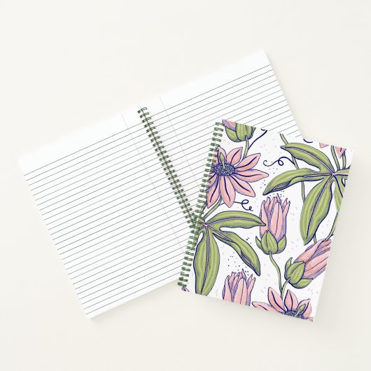 bloemen l Elegant patroon l Roze en groen Notitieboek (Binnen)