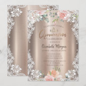 Bloemen, Lace, Tiara Quinceañera Kaart (Voorkant / Achterkant)