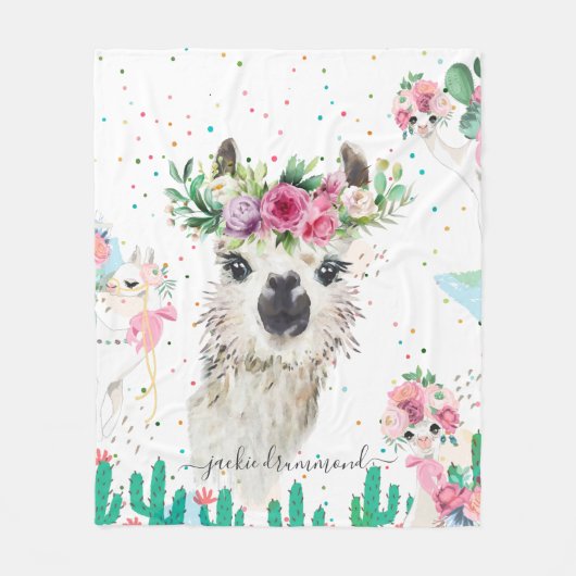 Bloemen lama gezicht | Handtekening Monogram Fleec Fleece Deken (Voorkant)