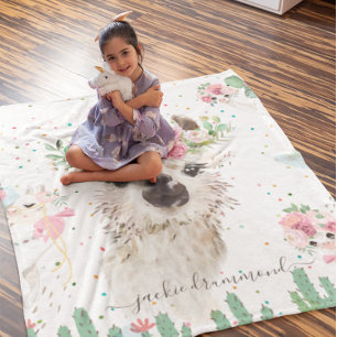 Bloemen lama gezicht   Handtekening Monogram Fleec Fleece Deken