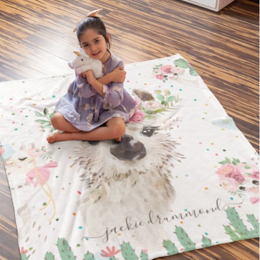 Bloemen lama gezicht | Handtekening Monogram Fleec Fleece Deken