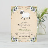 Bloemen lammetje babyshower uitnodiging (Staand voorkant)
