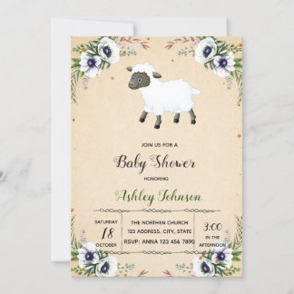 Bloemen lammetje babyshower uitnodiging