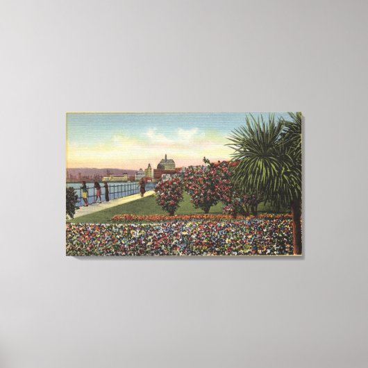 Bloemen langs East Ocean Avenue Canvas Afdruk (Voorkant)