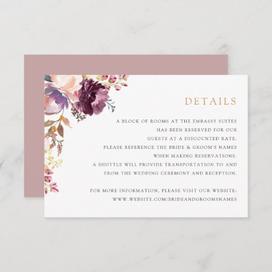 Bloemen Lavendel Blush Elegant Wedding Details Kaart (Voorkant / Achterkant)