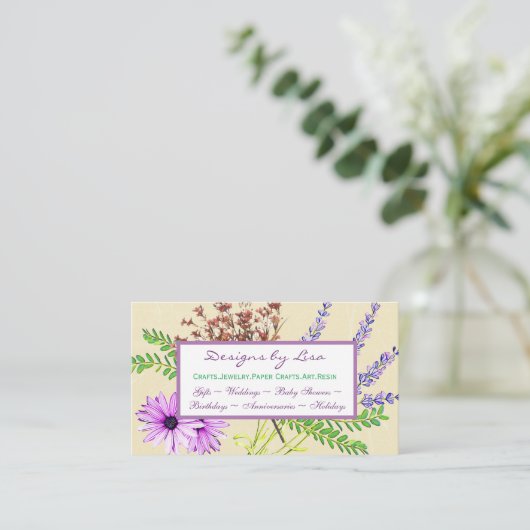 Bloemen Lavendel en Daisies Crafting Visitekaartje (Staand voorkant)