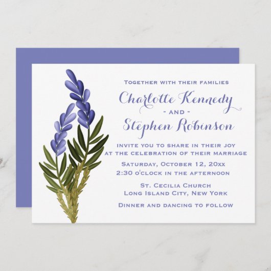Bloemen lavendel Paarse bruiloft uitnodiging (Voorkant / Achterkant)
