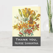 Bloemen, legant "Dank je" Verpleegster Hartelijk d Kaart (Voorkant)